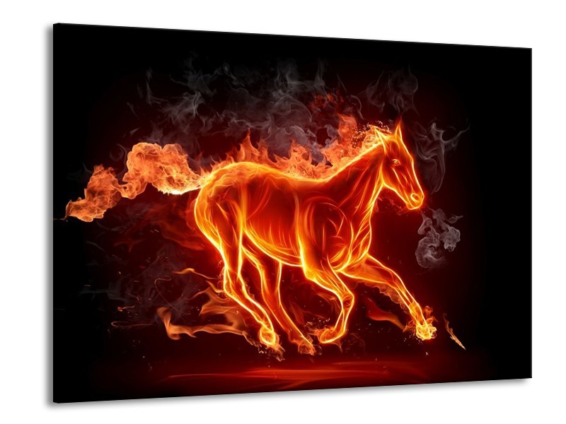 Canvas schilderij Paarden | Rood, Oranje, Zwart | 100x70cm 1Luik