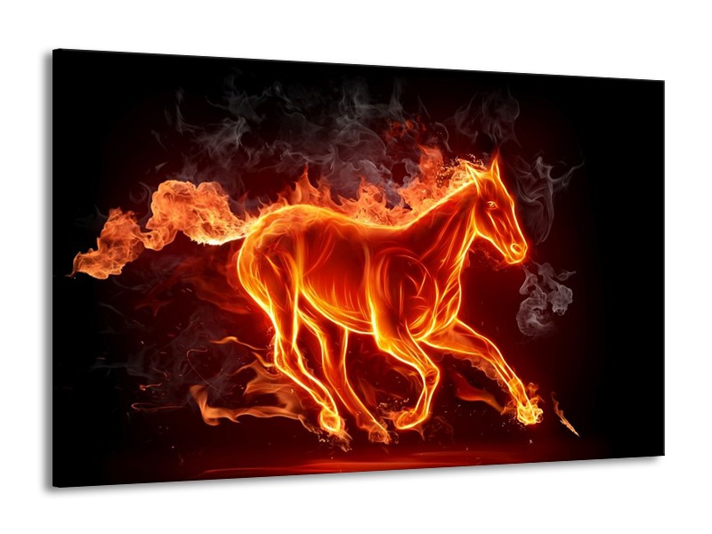 Canvas schilderij Paarden | Rood, Oranje, Zwart | 140x90cm 1Luik