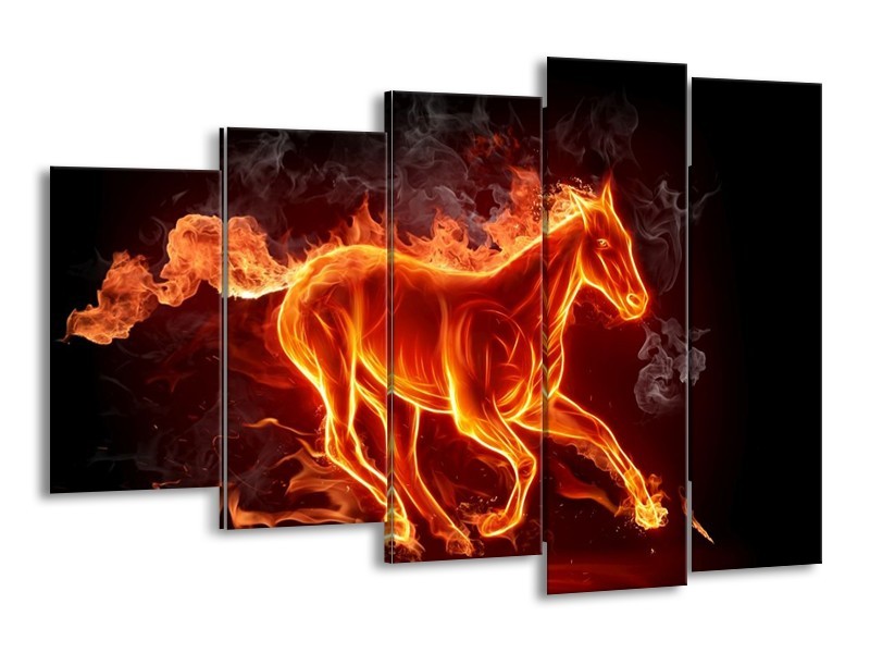 Canvas schilderij Paarden | Rood, Oranje, Zwart | 150x100cm 5Luik