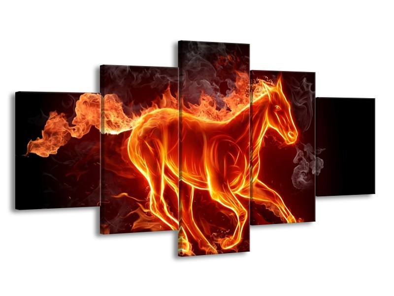 Canvas schilderij Paarden | Rood, Oranje, Zwart | 150x80cm 5Luik