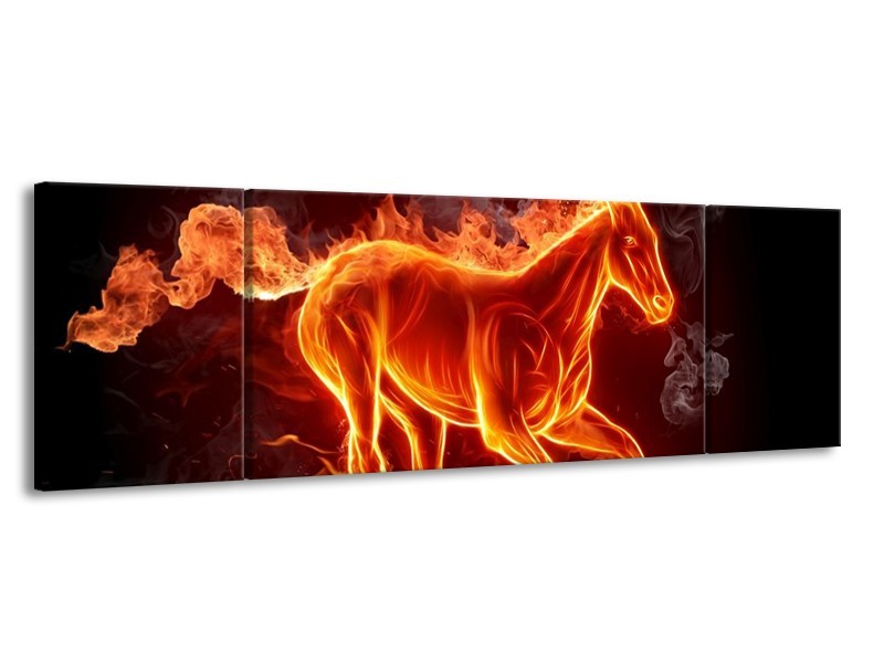 Canvas schilderij Paarden | Rood, Oranje, Zwart | 170x50cm 3Luik