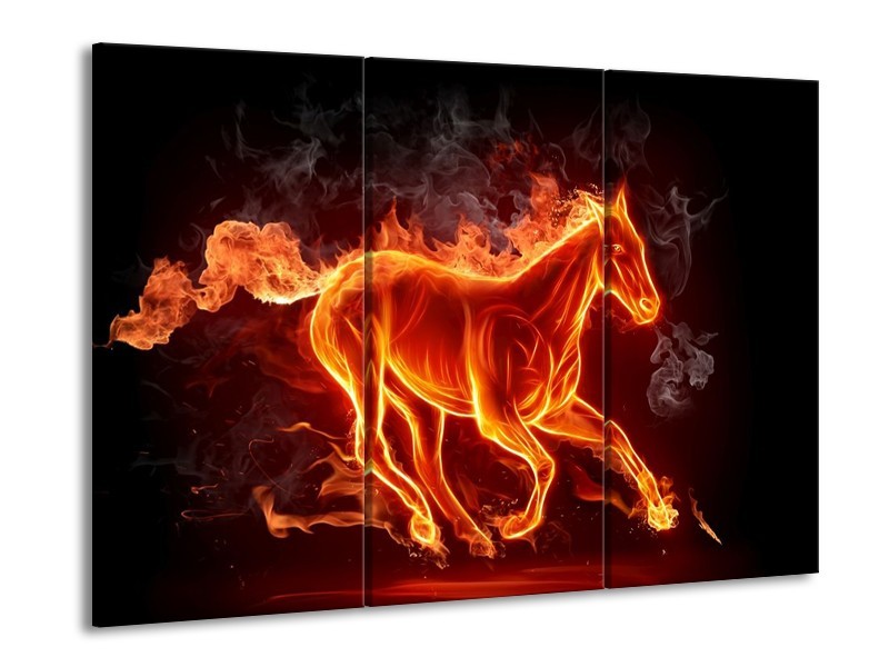 Glas schilderij Paarden | Rood, Oranje, Zwart | 90x60cm 3Luik