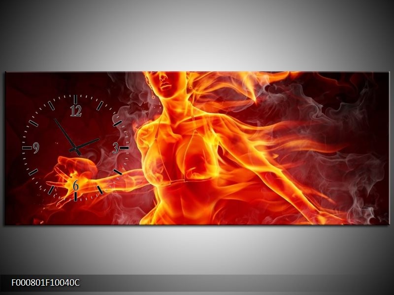 Klok schilderij Vrouw | Rood, Oranje, Zwart | 100x40cm 1Luik