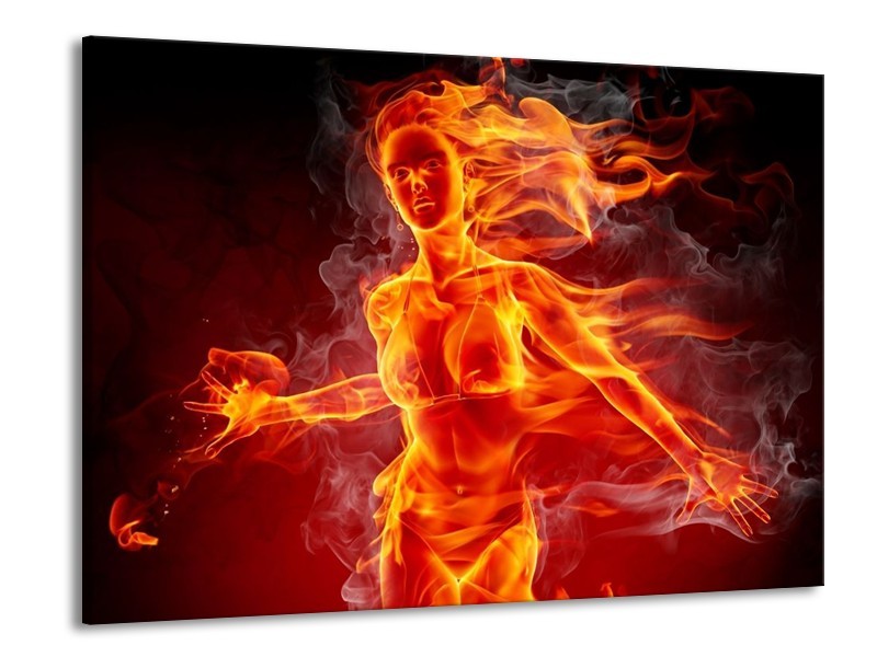 Canvas schilderij Vrouw | Rood, Oranje, Zwart | 100x70cm 1Luik