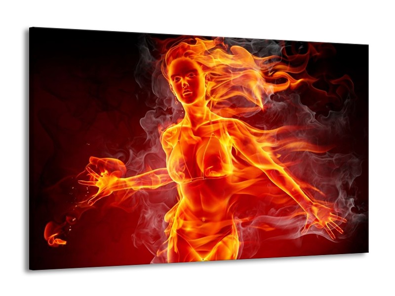 Canvas schilderij Vrouw | Rood, Oranje, Zwart | 140x90cm 1Luik