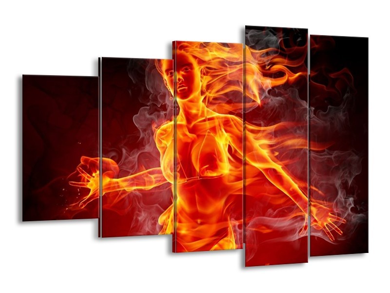 Canvas schilderij Vrouw | Rood, Oranje, Zwart | 150x100cm 5Luik