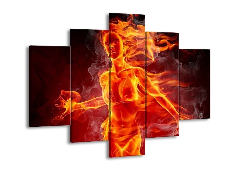 Canvas schilderij Vrouw | Rood, Oranje, Zwart | 150x105cm 5Luik