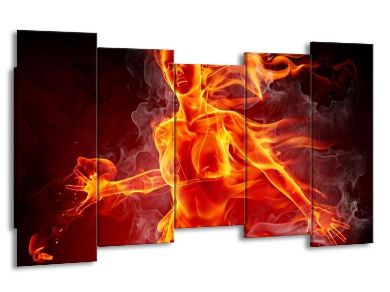 Canvas schilderij Vrouw | Rood, Oranje, Zwart | 150x80cm 5Luik