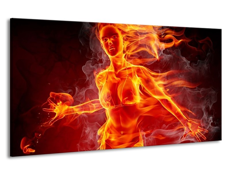Canvas schilderij Vrouw | Rood, Oranje, Zwart | 190x100cm 1Luik