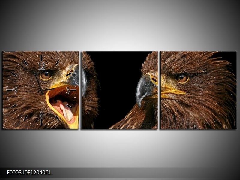 Klok schilderij Vogels | Geel, Bruin, Zwart | 120x40cm 3Luik