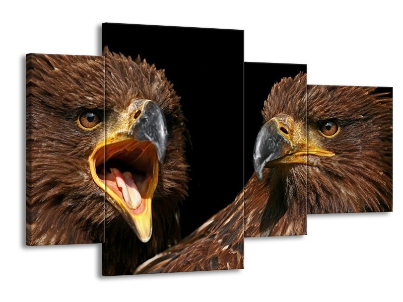 Canvas schilderij Vogels | Geel, Bruin, Zwart | 120x75cm 4Luik