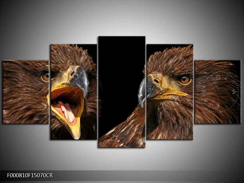 Klok schilderij Vogels | Geel, Bruin, Zwart | 150x70cm 5Luik