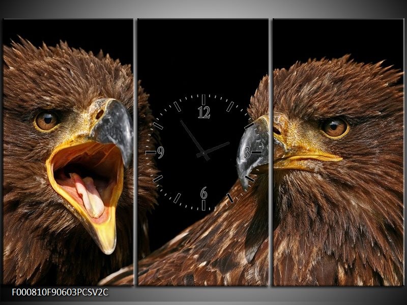 Klok schilderij Vogels | Geel, Bruin, Zwart | 90x60cm 3Luik