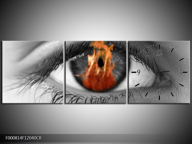 Klok schilderij Ogen | Grijs, Oranje, Wit | 120x40cm 3Luik