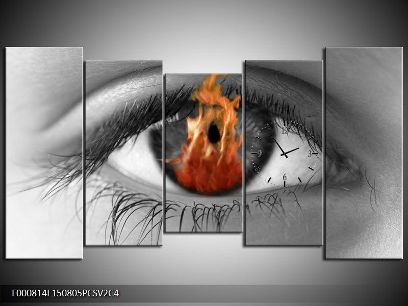 Klok schilderij Ogen | Grijs, Oranje, Wit | 150x80cm 5Luik