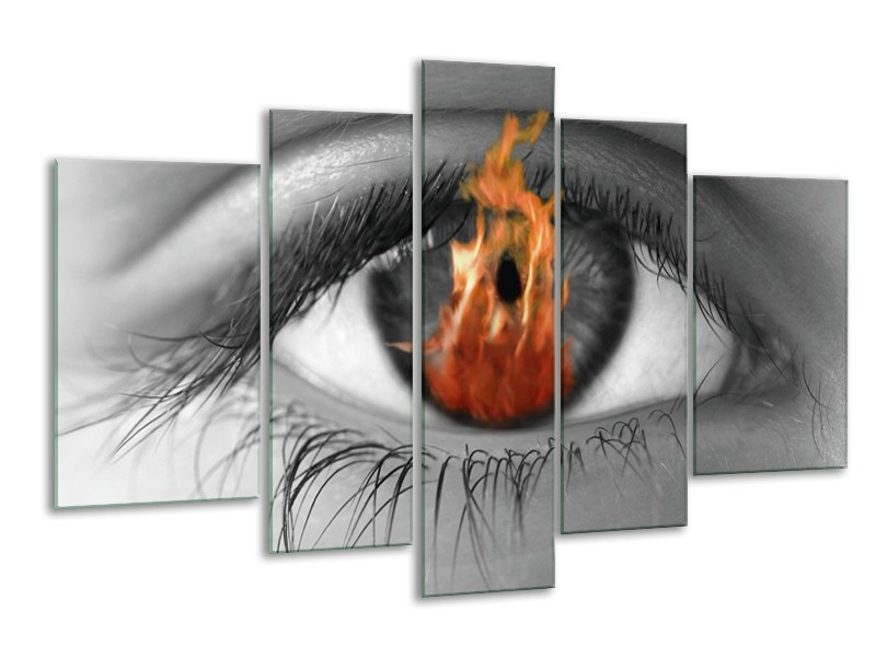 Canvas schilderij Ogen | Grijs, Oranje, Wit | 170x100cm 5Luik