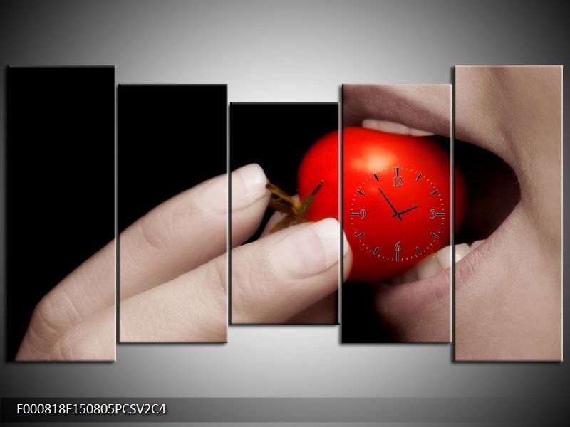 Klok schilderij Tomaat | Rood, Wit, Zwart | 150x80cm 5Luik