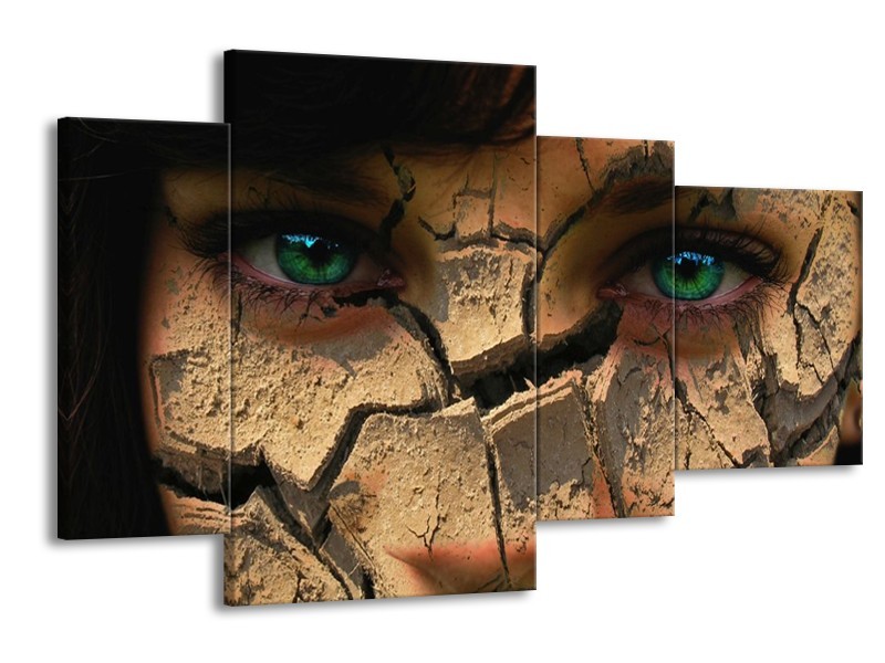 Canvas schilderij Gezicht | Bruin, Groen, Zwart | 120x75cm 4Luik