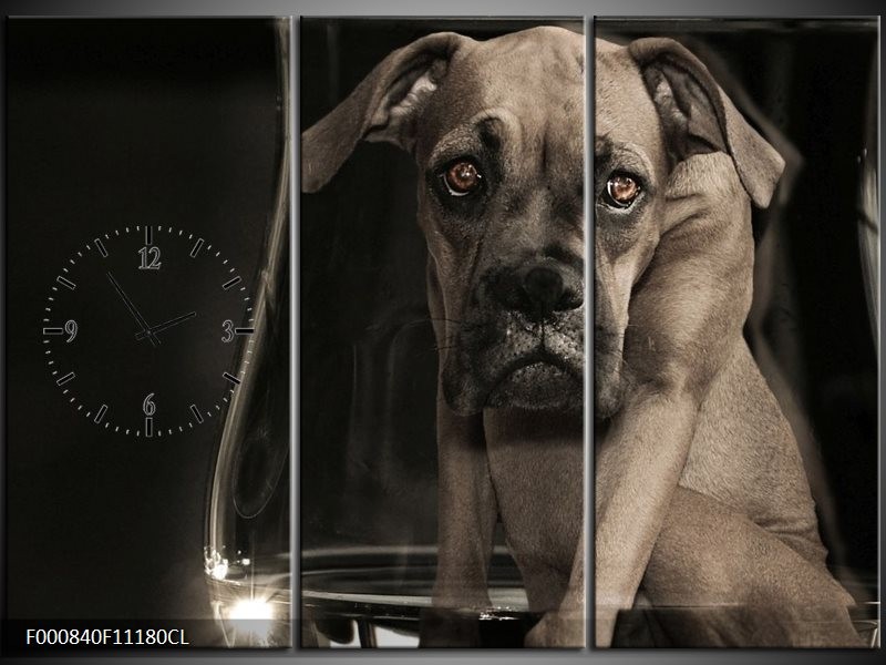 Klok schilderij Hond | Grijs, Zwart, Wit | 111x80cm 3Luik