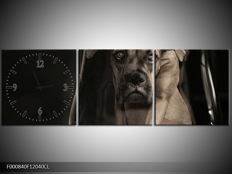 Klok schilderij Hond | Grijs, Zwart, Wit | 120x40cm 3Luik