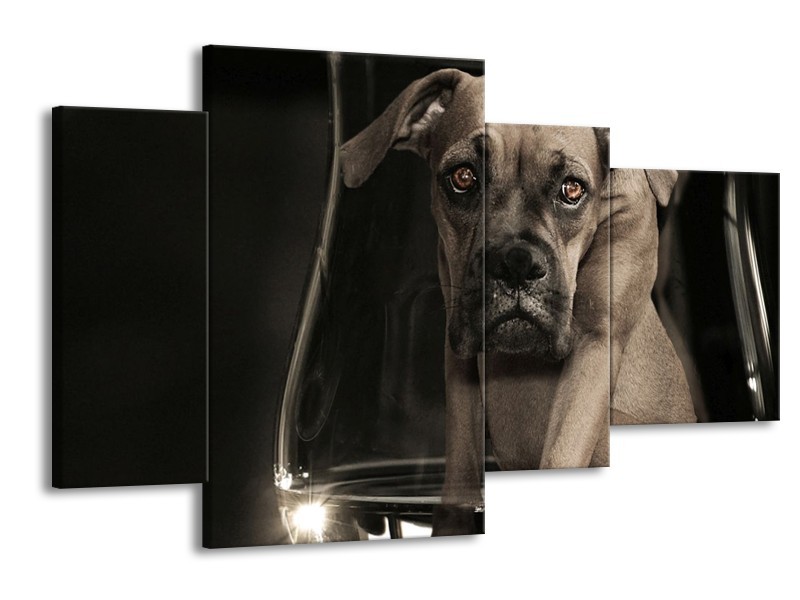 Canvas schilderij Hond | Grijs, Zwart, Wit | 120x75cm 4Luik