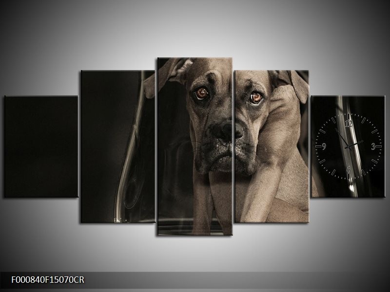 Klok schilderij Hond | Grijs, Zwart, Wit | 150x70cm 5Luik