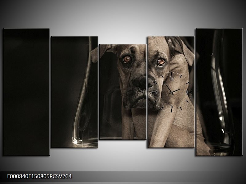 Klok schilderij Hond | Grijs, Zwart, Wit | 150x80cm 5Luik