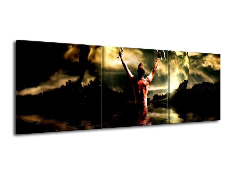 Canvas schilderij Natuur | Groen, Zwart, Bruin | 120x40cm 3Luik