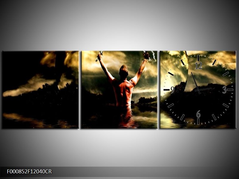 Klok schilderij Natuur | Groen, Zwart, Bruin | 120x40cm 3Luik