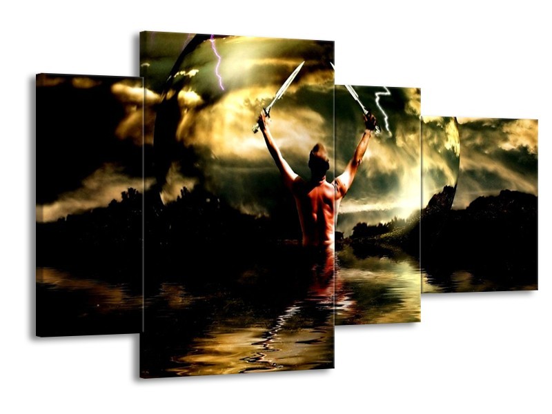 Canvas schilderij Natuur | Groen, Zwart, Bruin | 120x75cm 4Luik