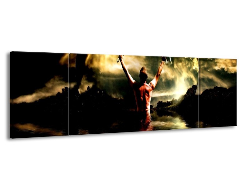 Canvas schilderij Natuur | Groen, Zwart, Bruin | 170x50cm 3Luik