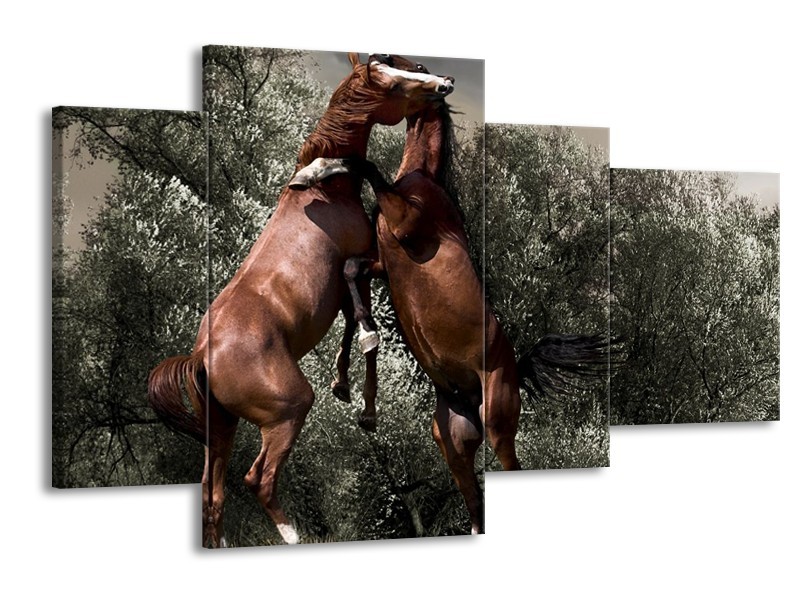 Canvas schilderij Paarden | Bruin, Grijs | 120x75cm 4Luik