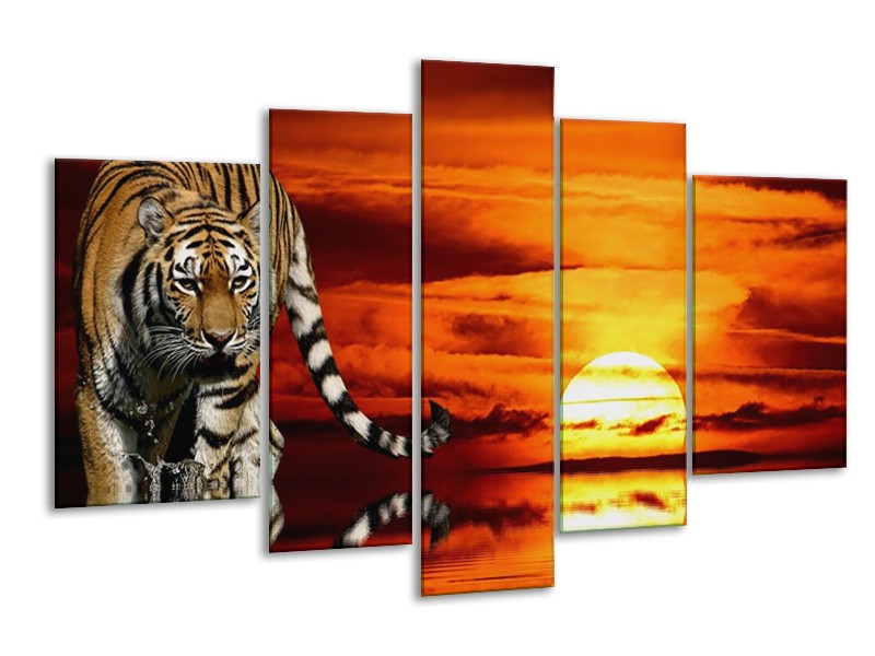 Canvas schilderij Tijger | Bruin, Oranje, Rood | 170x100cm 5Luik