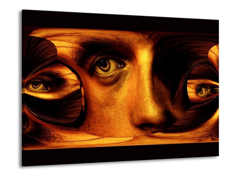 Canvas schilderij Gezicht | Bruin, Geel, Zwart | 100x70cm 1Luik