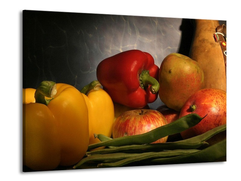 Canvas schilderij Paprika | Geel, Rood, Grijs | 100x70cm 1Luik