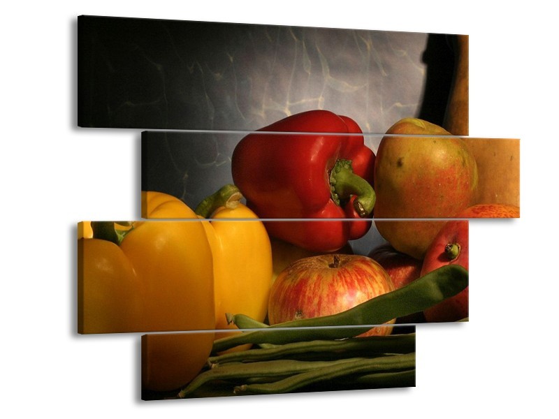 Canvas schilderij Paprika | Geel, Rood, Grijs | 115x85cm 4Luik