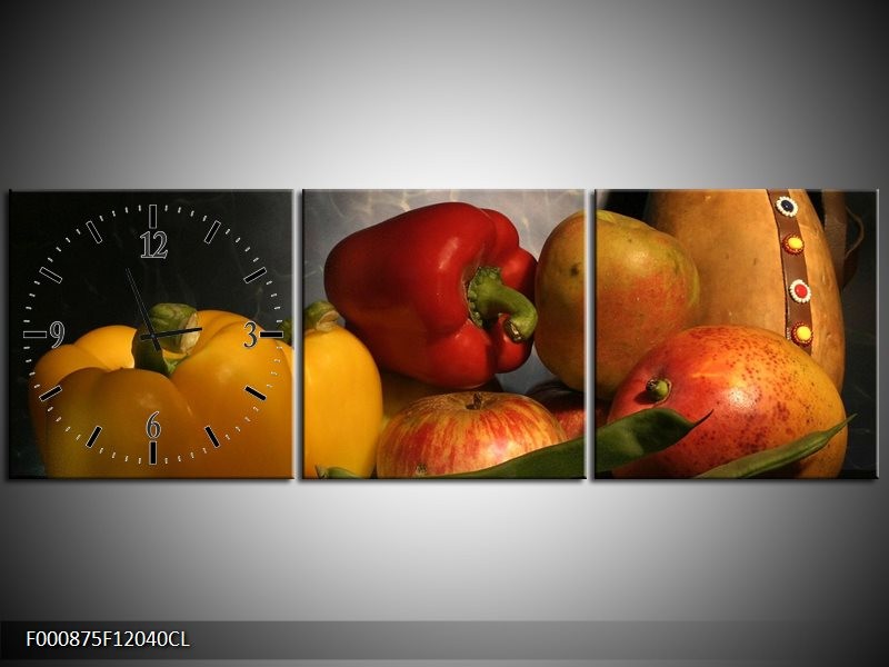 Klok schilderij Paprika | Geel, Rood, Grijs | 120x40cm 3Luik