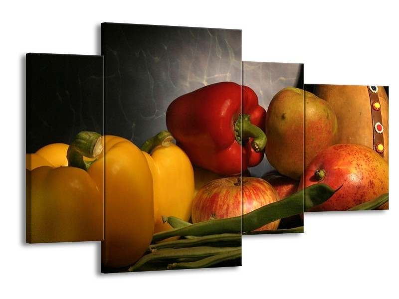 Canvas schilderij Paprika | Geel, Rood, Grijs | 120x75cm 4Luik