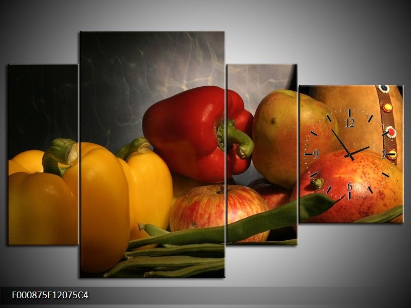 Klok schilderij Paprika | Geel, Rood, Grijs | 120x75cm 4Luik