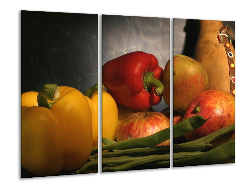 Canvas schilderij Paprika | Geel, Rood, Grijs | 120x80cm 3Luik