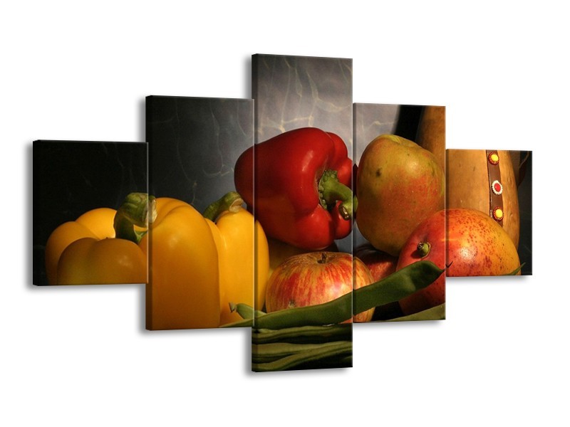 Canvas schilderij Paprika | Geel, Rood, Grijs | 125x70cm 5Luik