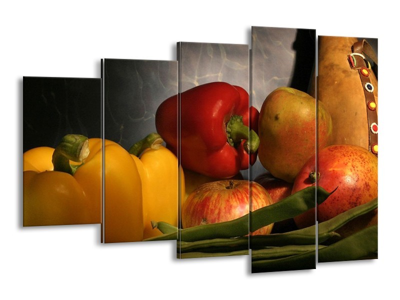 Canvas schilderij Paprika | Geel, Rood, Grijs | 150x100cm 5Luik