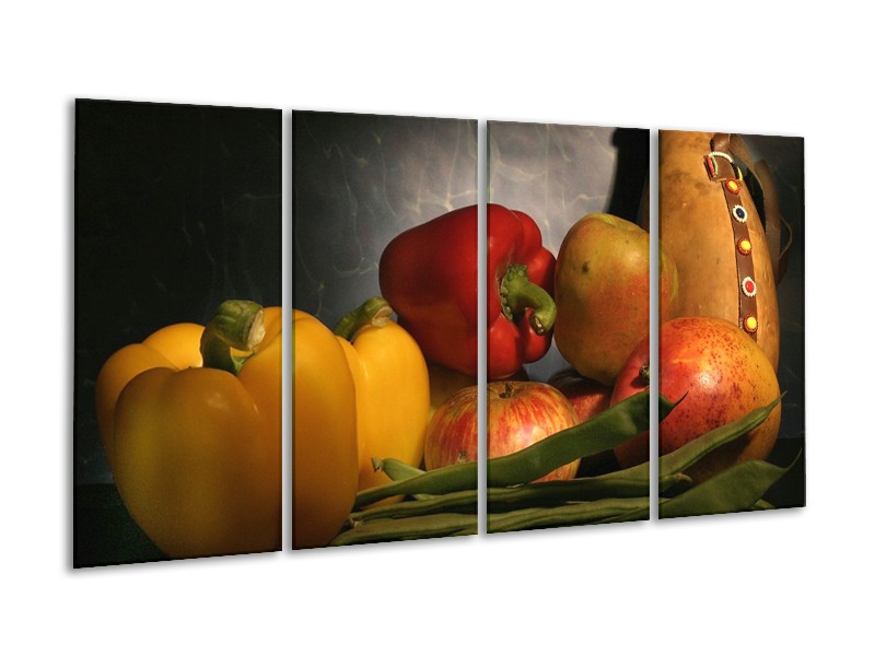 Canvas schilderij Paprika | Geel, Rood, Grijs | 160x80cm 4Luik