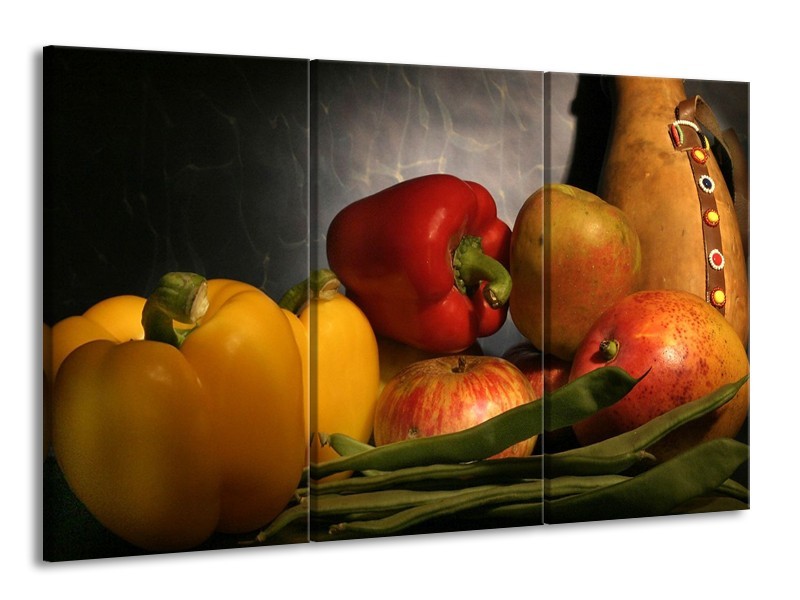 Canvas schilderij Paprika | Geel, Rood, Grijs | 165x100cm 3Luik