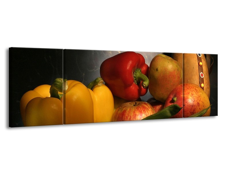 Canvas schilderij Paprika | Geel, Rood, Grijs | 170x50cm 3Luik