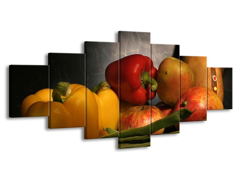 Canvas schilderij Paprika | Geel, Rood, Grijs | 210x100cm 7Luik