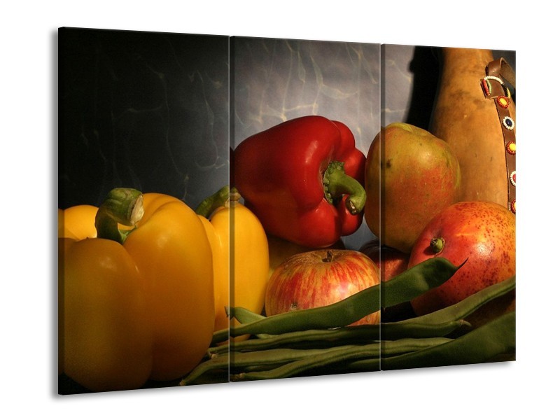 Canvas schilderij Paprika | Geel, Rood, Grijs | 90x60cm 3Luik