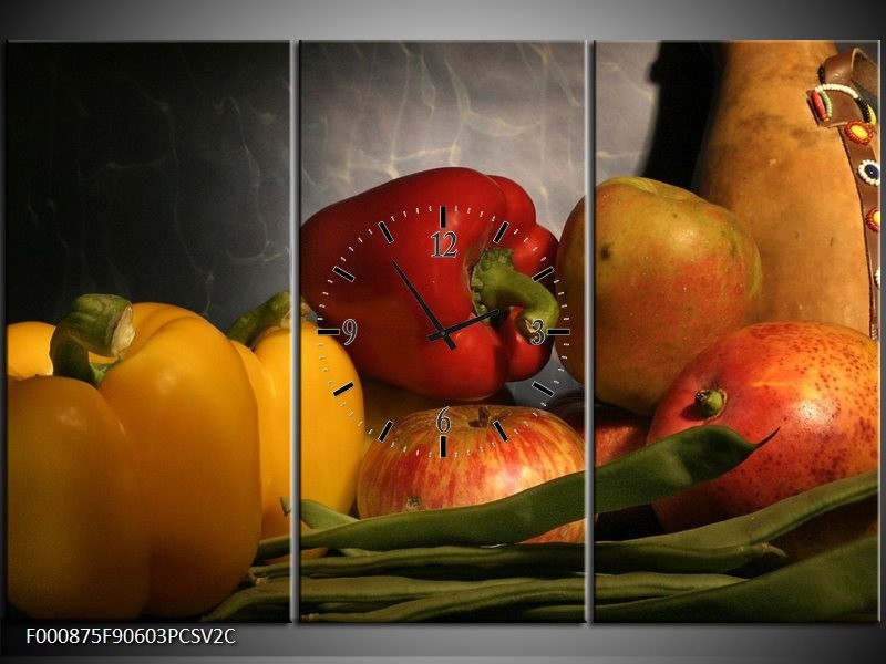 Klok schilderij Paprika | Geel, Rood, Grijs | 90x60cm 3Luik