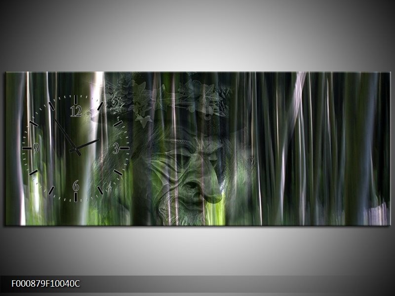 Klok schilderij Abstract | Groen, Zilver, Wit | 100x40cm 1Luik