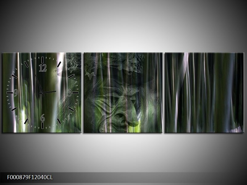 Klok schilderij Abstract | Groen, Zilver, Wit | 120x40cm 3Luik